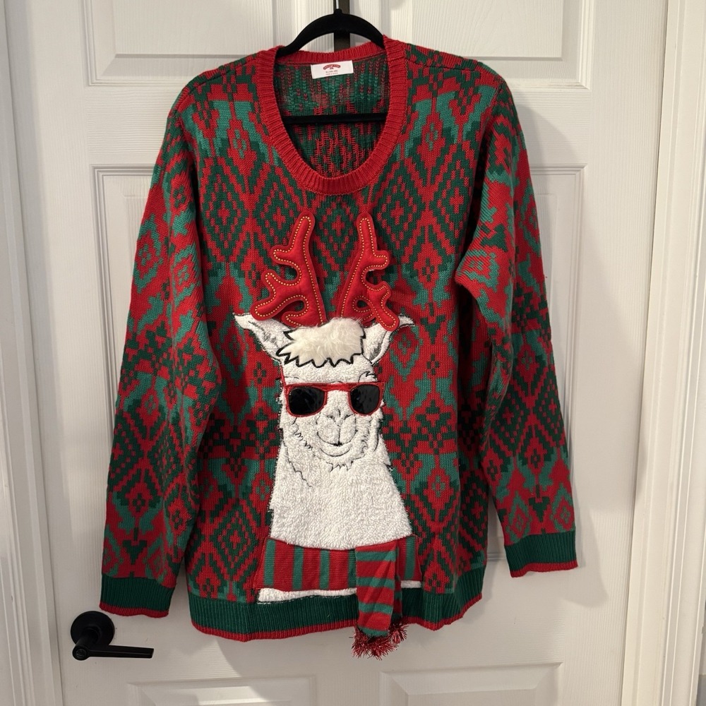 Holiday Time Mens‎ XL  Novelty Llama Christmas Sweater Crew Neck Ugly Party